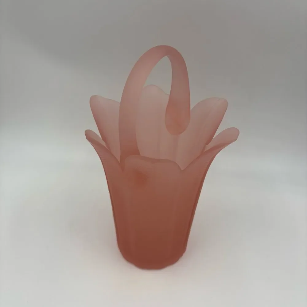 Vintage‎ Mikasa Handcrafted by Kurata Japan Frosted Pink Petal Basket Vase